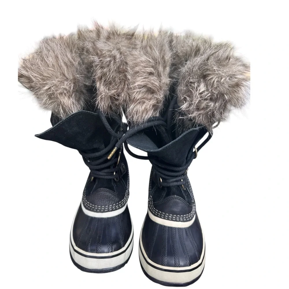 Sorel Women Waterproof Winter Snow Boots Black Fur Trim Lace Up 6 Joan of Arctic